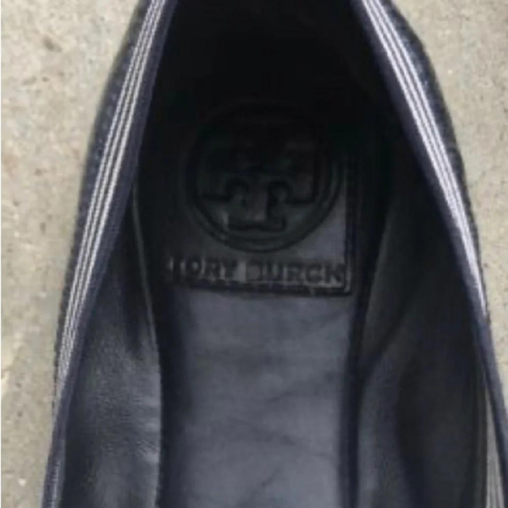 Tory Burch S 6 M CAROLINE Stripe Mestico Elastic Stripe BLACK Ballet Flat Shoe